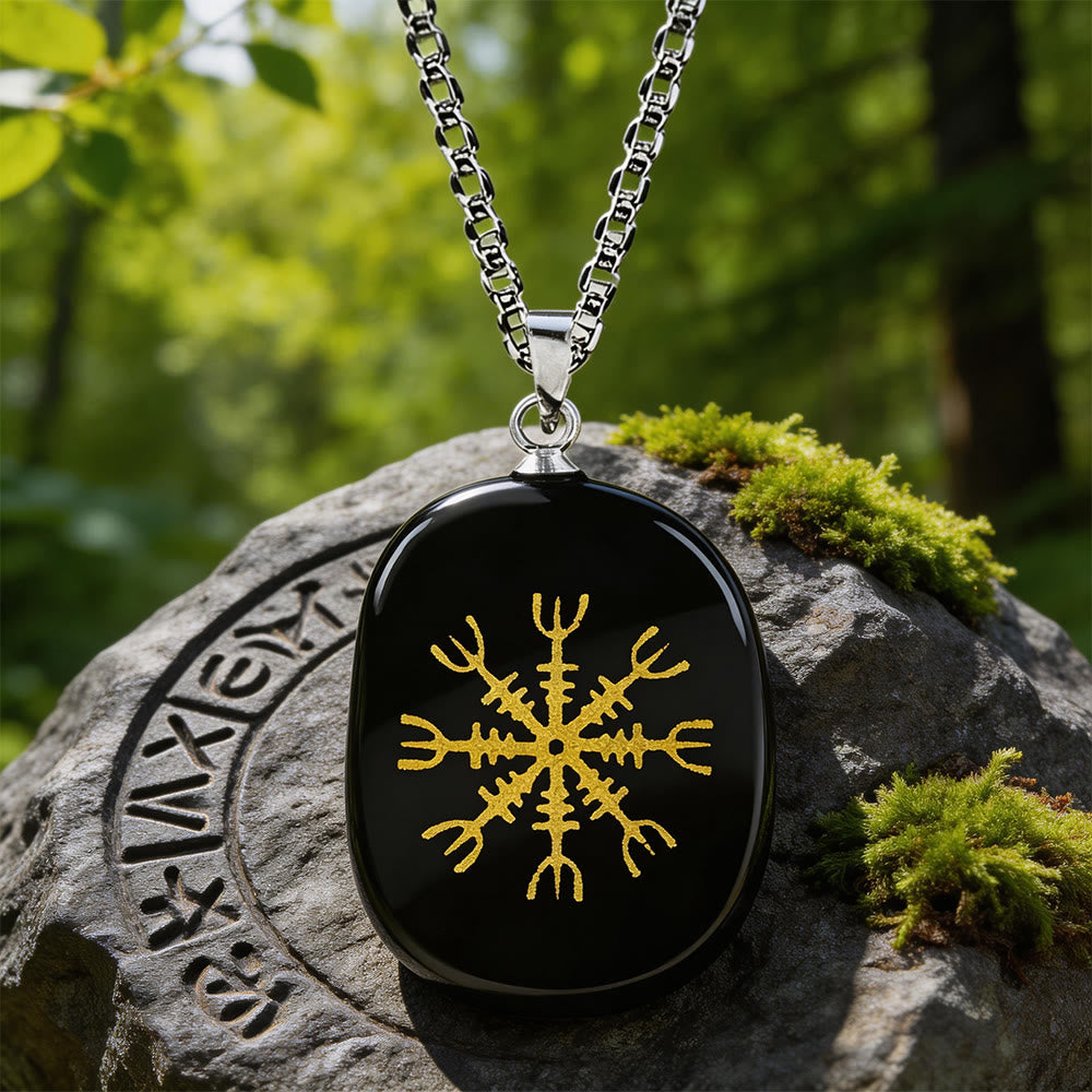 WorldNorse Norse Helm of Awe Courage Crystal Necklace - Black Obsidian - image 1