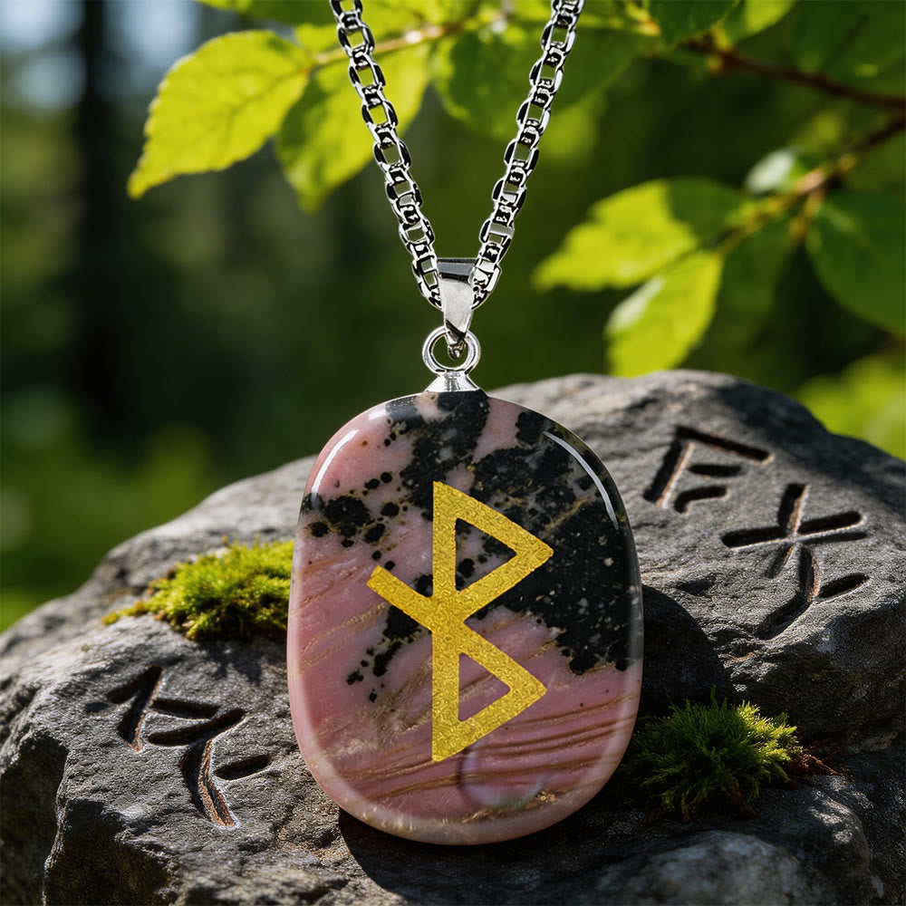 WorldNorse Viking Healing Bind Rune Vitality Crystal Necklace - Rhodochrosite - image 13