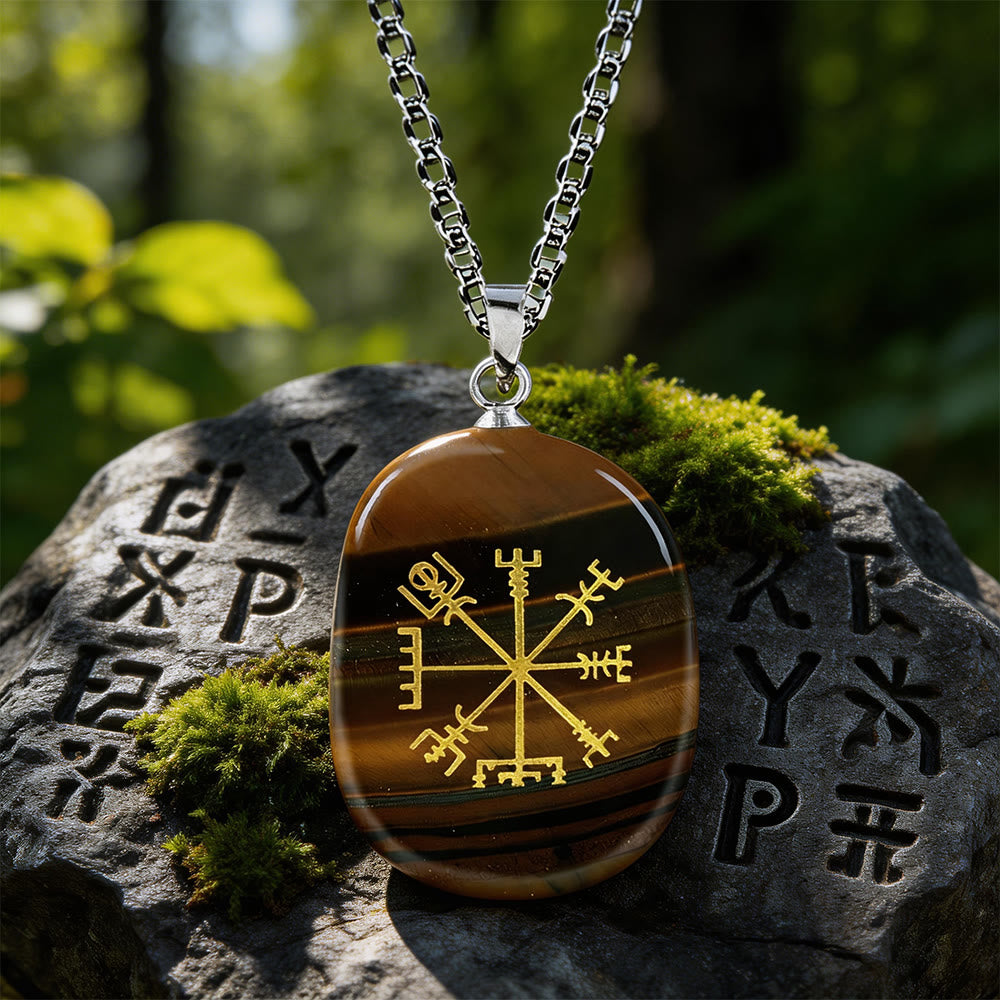 WorldNorse Vegvisir Runic Compass Guidance Crystal Necklace - Tiger's Eye - image 10