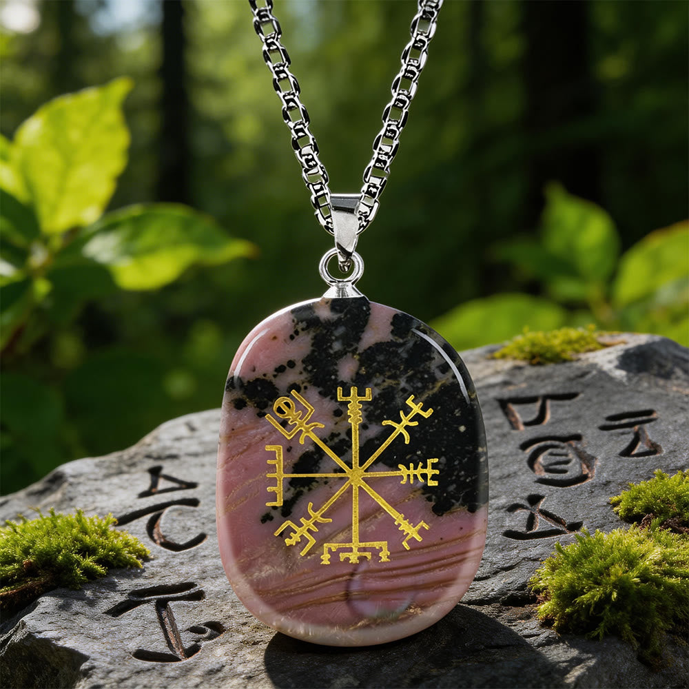 WorldNorse Vegvisir Runic Compass Guidance Crystal Necklace - Rhodochrosite - image 13