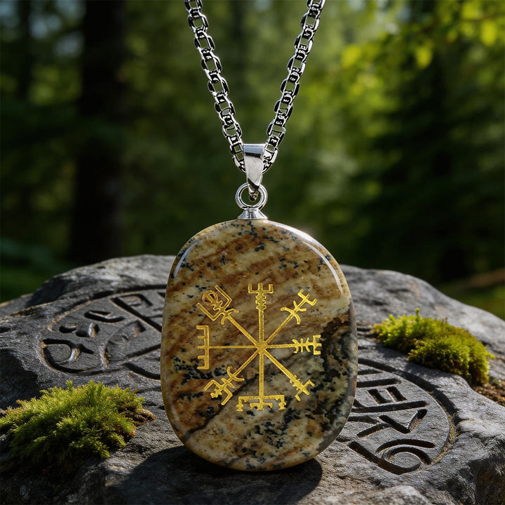 WorldNorse Vegvisir Runic Compass Guidance Crystal Necklace - Picture Jasper - image 14