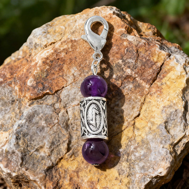 WorldNorse Viking Runic Talisman Warding Crystal Bead Keychain - Amethyst - image 17