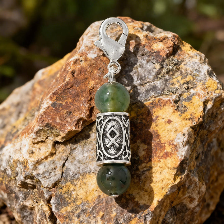 WorldNorse Viking Runic Talisman Warding Crystal Bead Keychain - Moss Agate - image 12