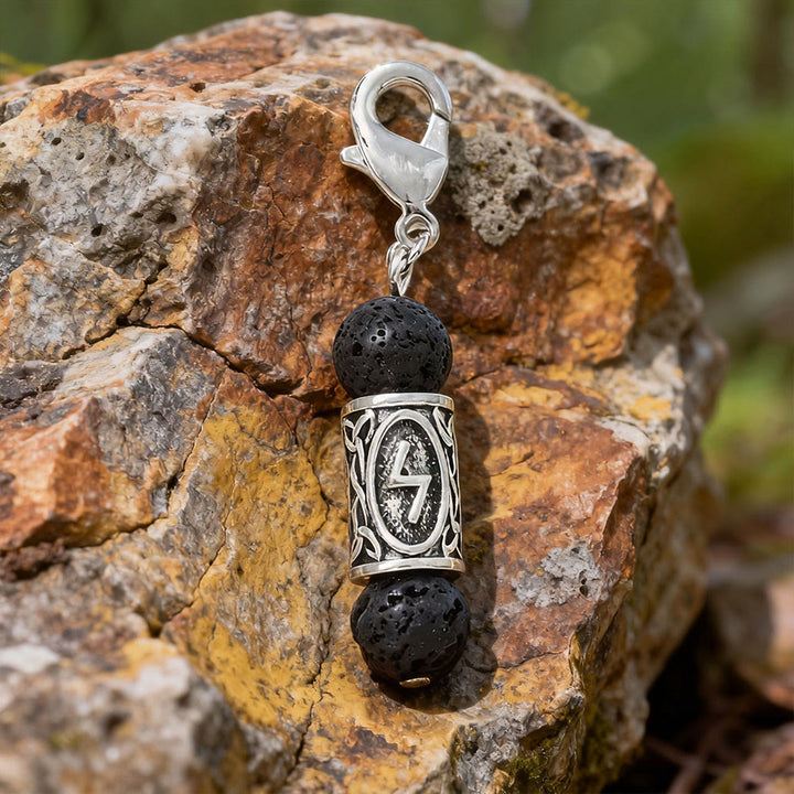 WorldNorse Viking Runic Talisman Warding Crystal Bead Keychain - Lava Rock - image 15
