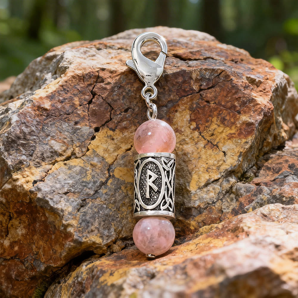 WorldNorse Viking Runic Talisman Warding Crystal Bead Keychain - Pink Zebra Jasper - image 1
