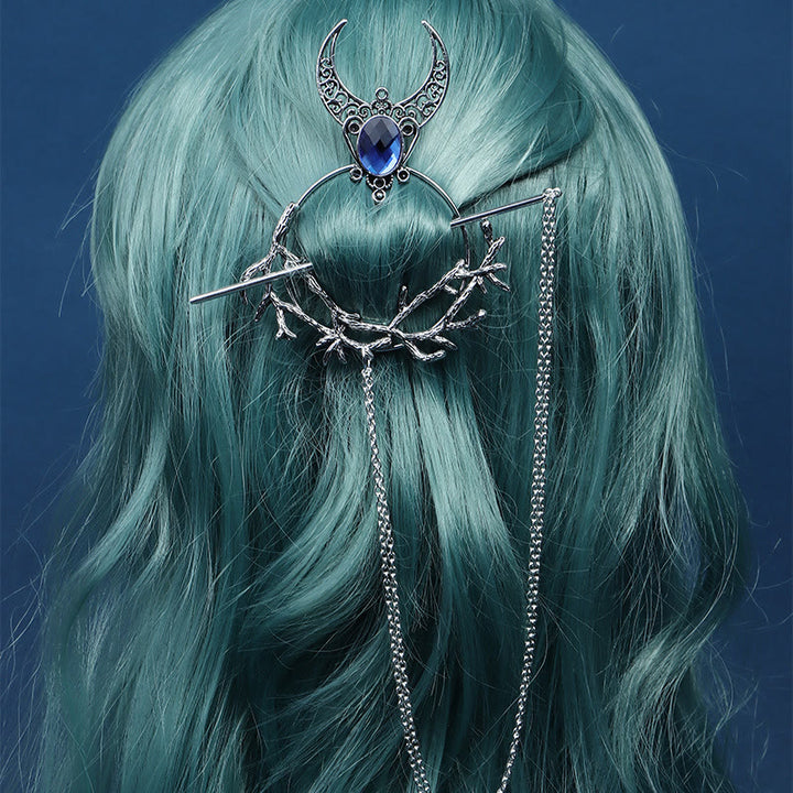 WorldNorse Crescent Thorn Branch Gem Hairpin - Sky Blue - image 0
