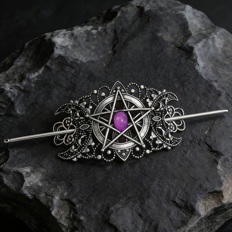 WorldNorse Pentagram Moon Filigree Hairpin - Purple - image 5