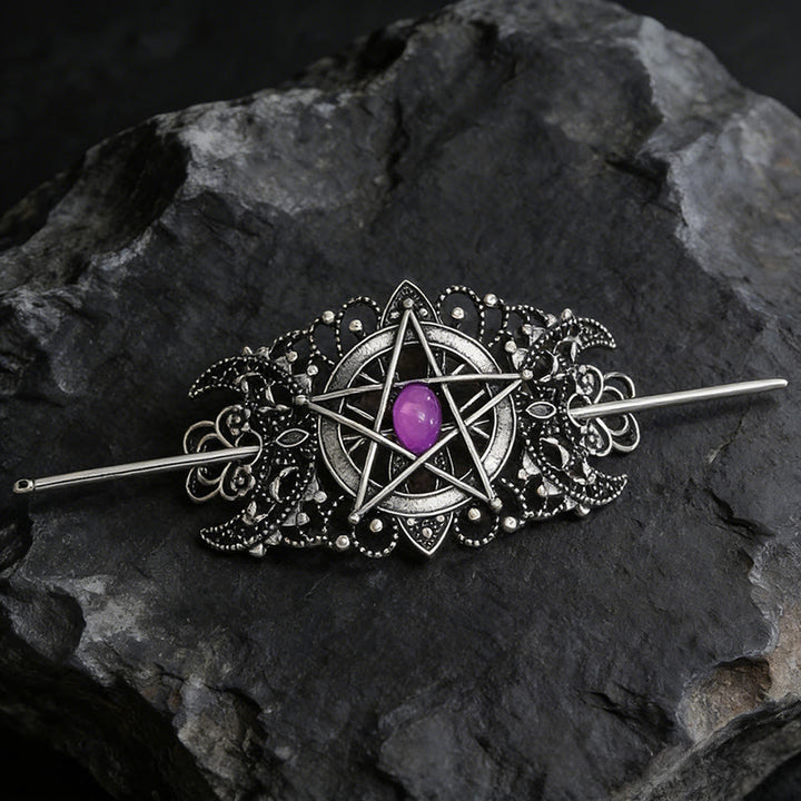 WorldNorse Pentagram Moon Filigree Hairpin - Purple - image 5