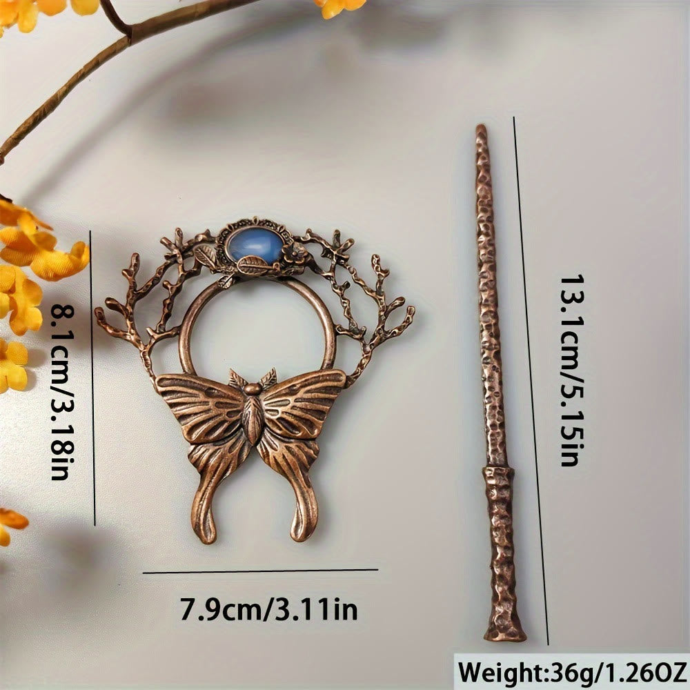 WorldNorse Wrought Twig Butterfly Jewel Hairpin - image 2