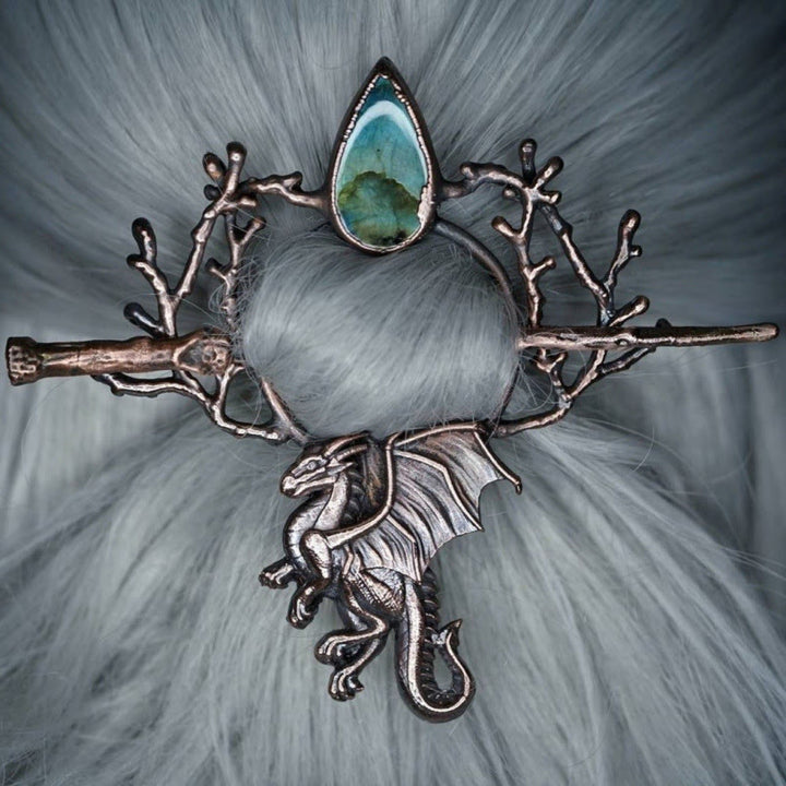 WorldNorse Viking Norse Dragon Branch Jewel Hairpin - Red Bronze - image 0