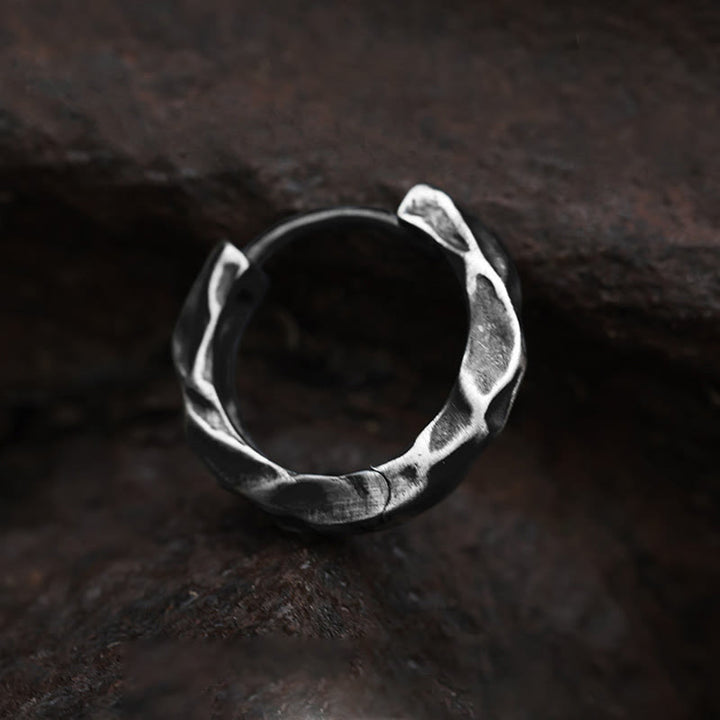 WorldNorse Handcrafted 925 Silver Hammered Rock Hoop Earrings - A Pair - image 0