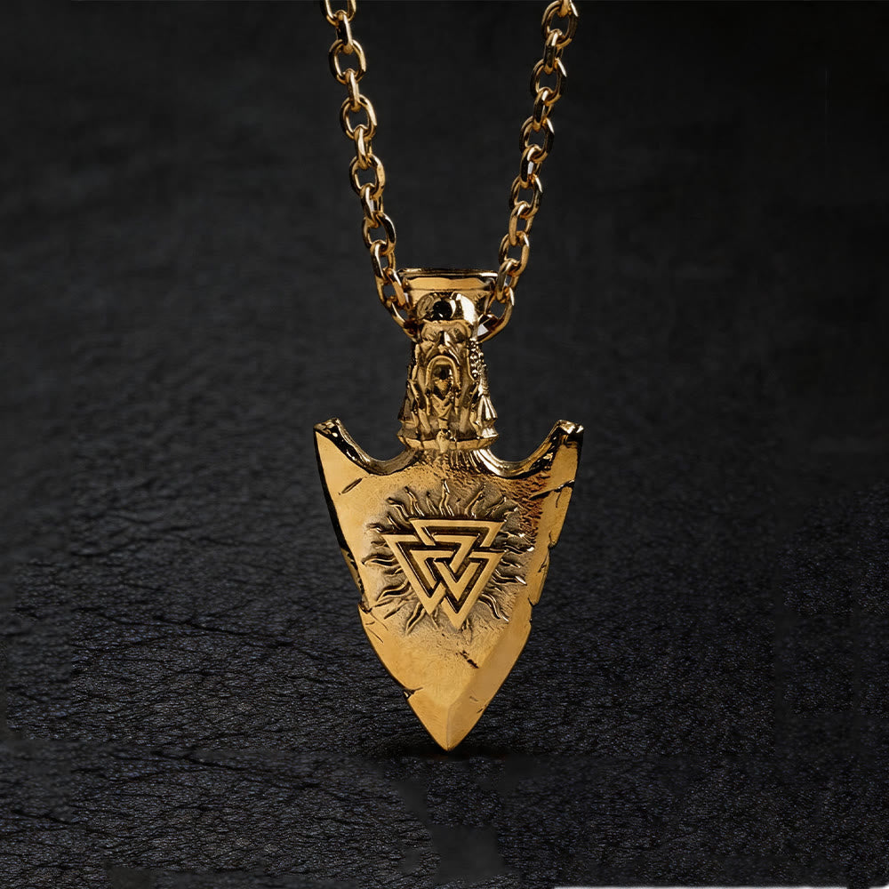 WorldNorse Vegvisir Valknut Retro Arrowhead Necklace - With Chain - Gold - image 6