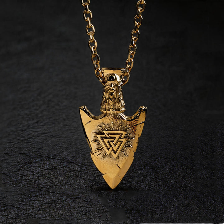 WorldNorse Vegvisir Valknut Retro Arrowhead Necklace - With Chain - Gold - image 6