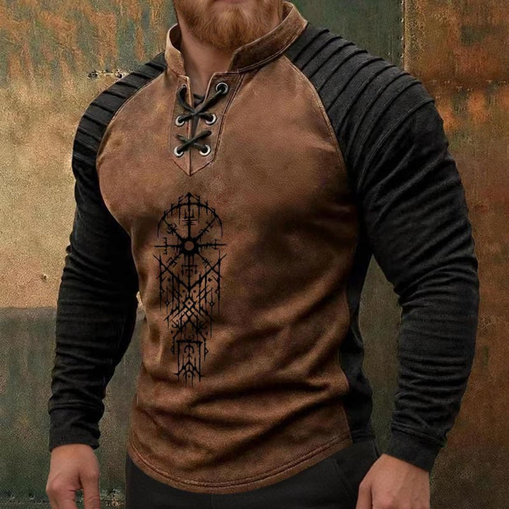 WorldNorse Viking Vegvisir Symmetrical Bramble Lace-up Henley Shirt - image 3