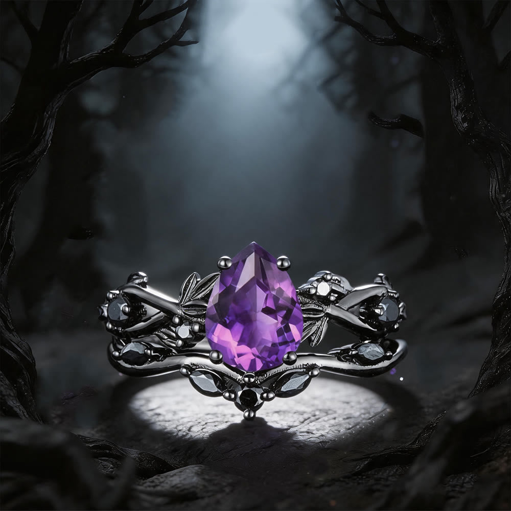 WorldNorse Heart of Yggdrasil Leaf Wrapped Amethyst Ring Set - AU Size V1/2 (US 11) - image 0