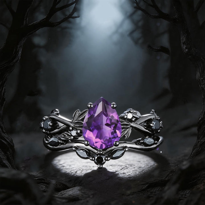WorldNorse Heart of Yggdrasil Leaf Wrapped Amethyst Ring Set - AU Size V1/2 (US 11) - image 0
