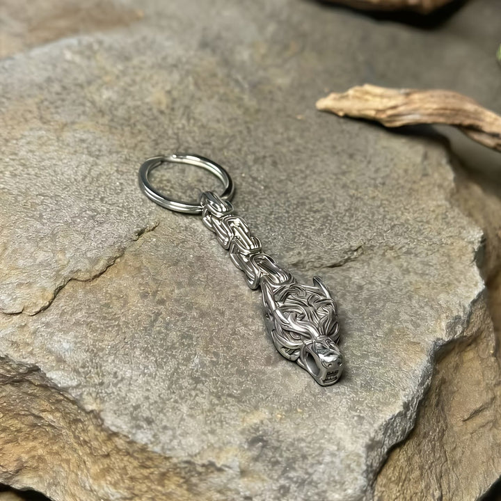 WorldNorse "Fenrir's Might" Viking Wolf Head Keychain - Silver - image 3