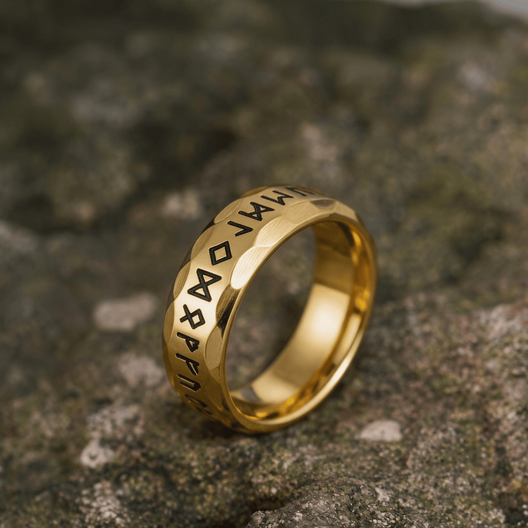WorldNorse Hammered Futhark Rune Viking Amulet Ring - Gold - AU Size Z（US 13） - image 14