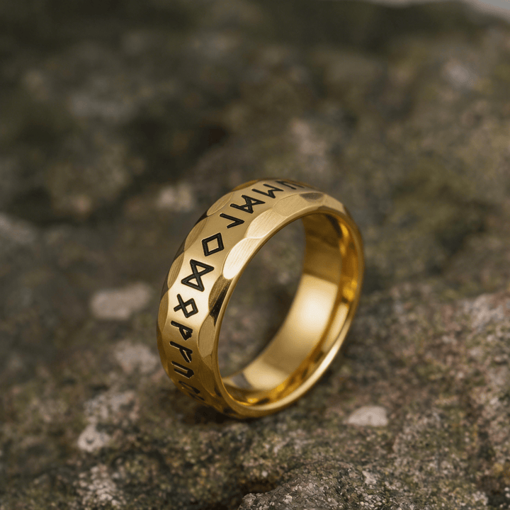 WorldNorse Hammered Futhark Rune Viking Amulet Ring - Gold - AU Size Z（US 13） - image 14