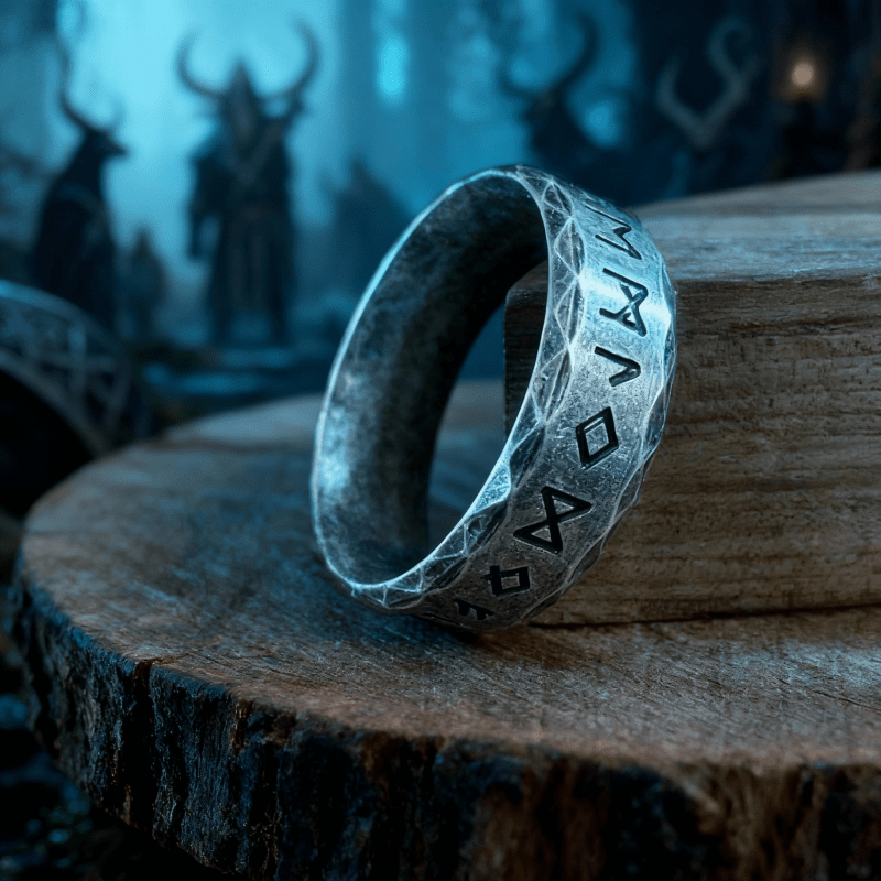 WorldNorse Hammered Futhark Rune Viking Amulet Ring - Retro Silver - AU Size Z（US 13） - image 1