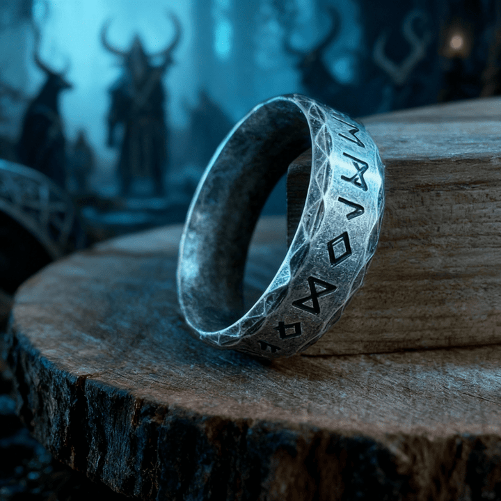 WorldNorse Hammered Futhark Rune Viking Amulet Ring - Retro Silver - AU Size Z（US 13） - image 1