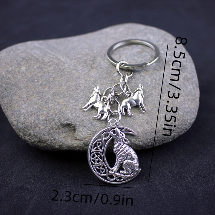 WorldNorse Wolf Howling Crescent Moon Keychain - image 4