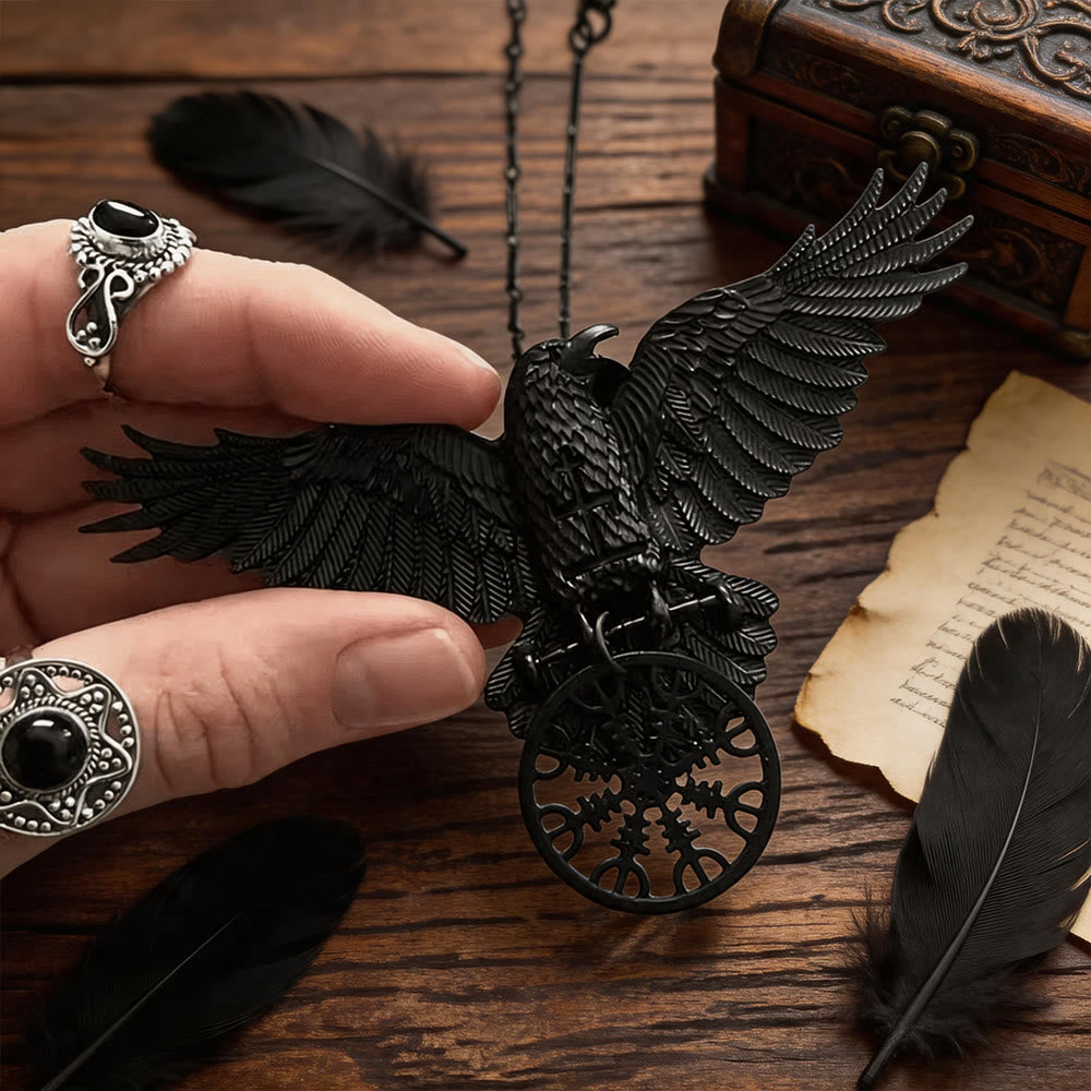WorldNorse Viking Raven Odin Crow Vegvisir Compass Pendant Keychain / Necklace - image 6