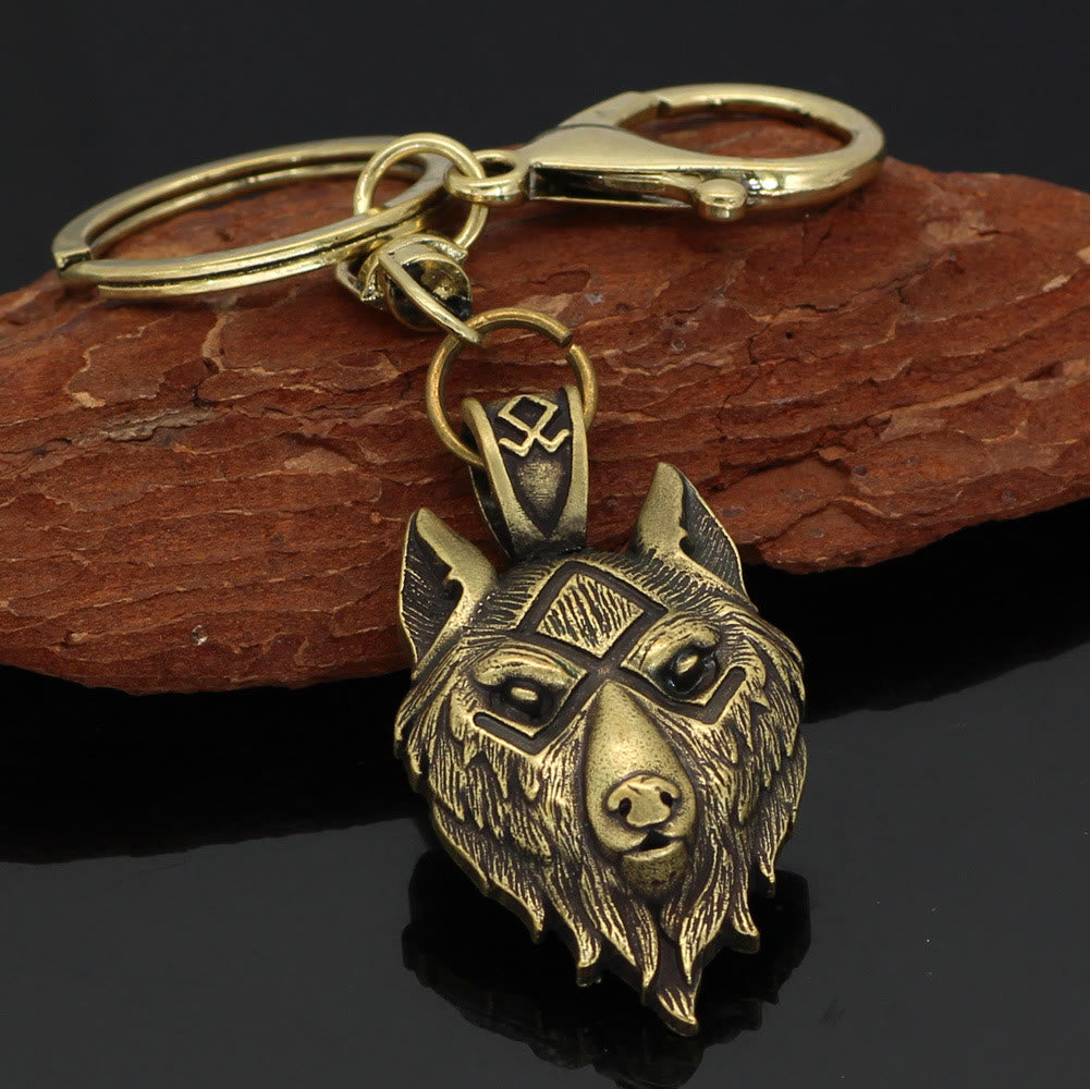 WorldNorse Viking Rune Wolf Head Keychain - Bronze - image 2