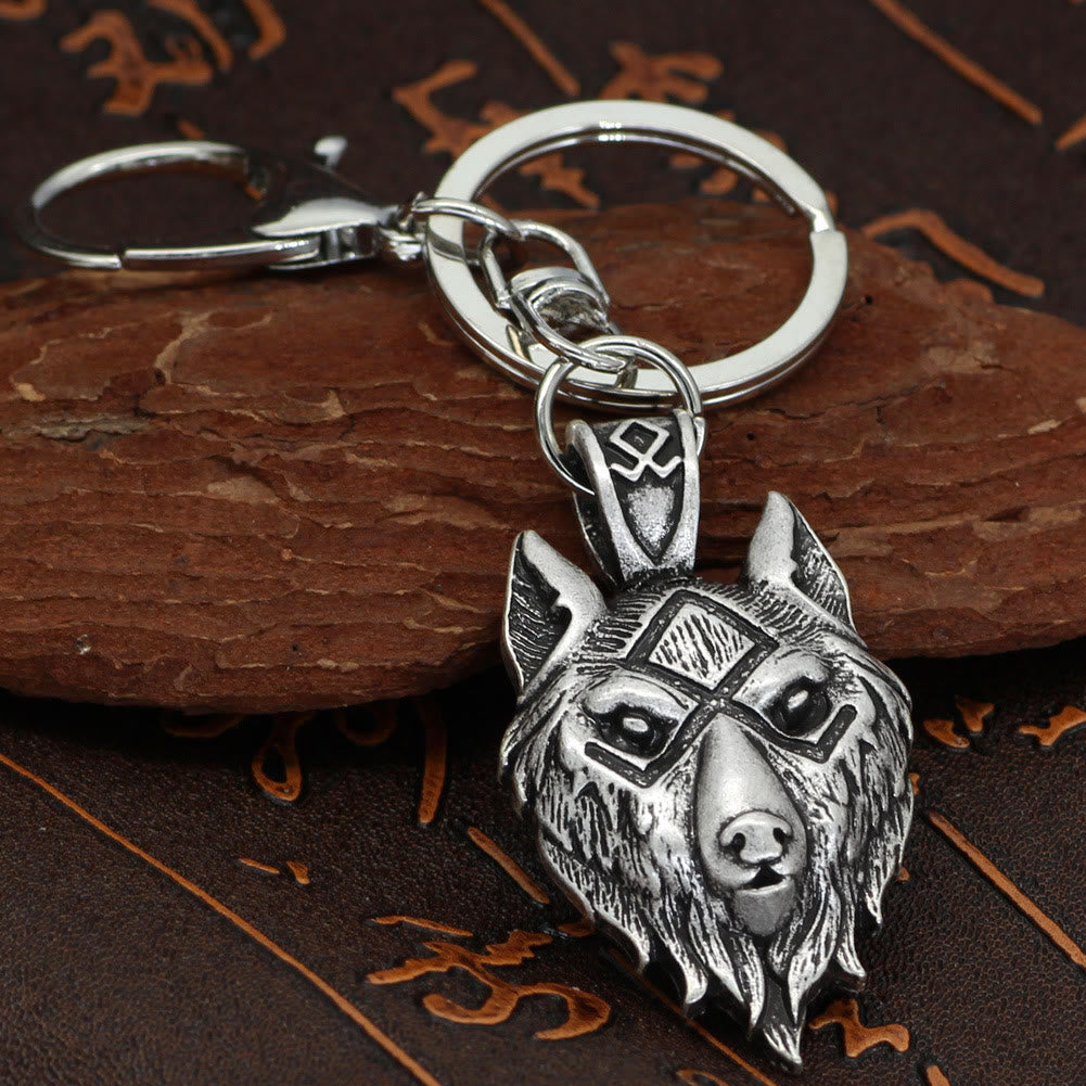 WorldNorse Viking Rune Wolf Head Keychain - image 1