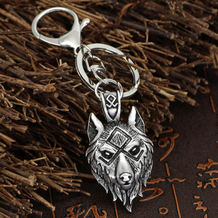 WorldNorse Viking Rune Wolf Head Keychain - Retro Silver - image 0