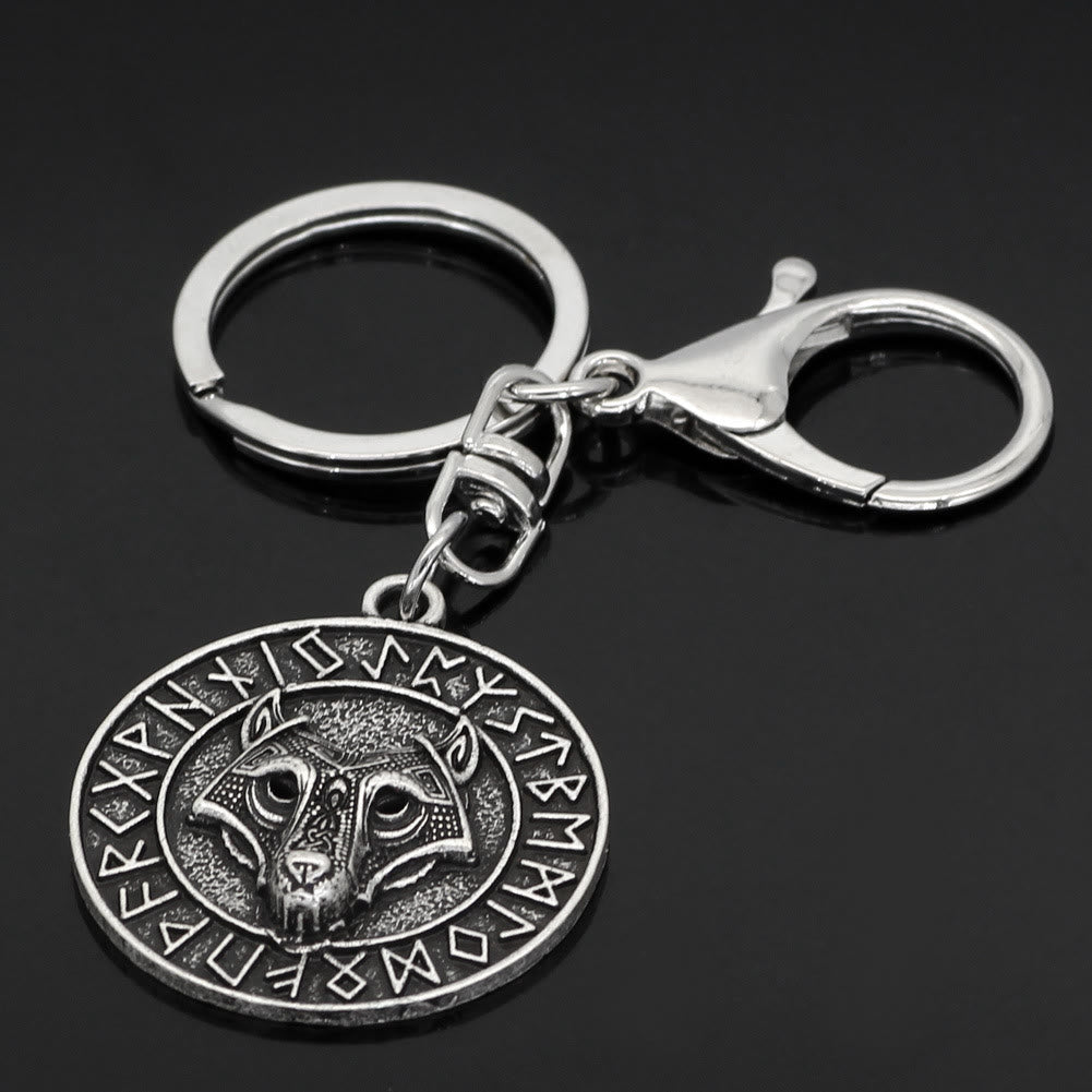 WorldNorse Rune Border Wolf Head Keychain - image 4