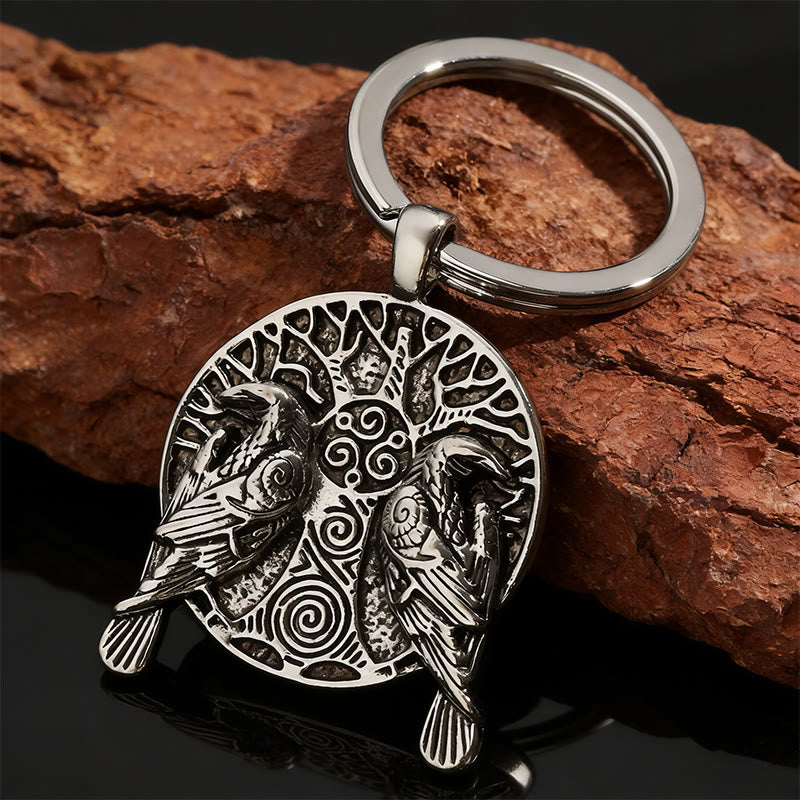 WorldNorse Embossed Norse Twin Raven Medallion Keychain - Raven - image 0