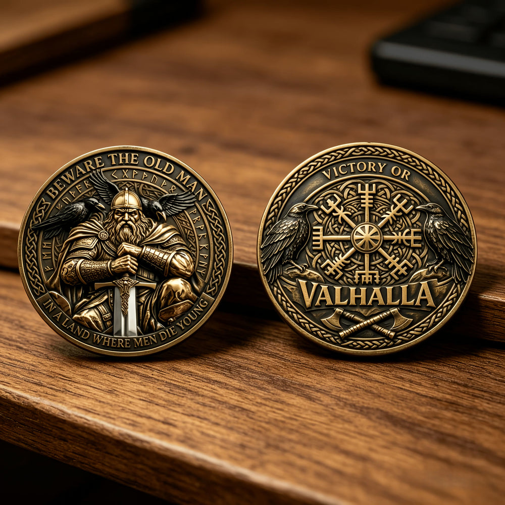 WorldNorse Odin Raven Vegvisir Carved Commemorative Coin - image 1