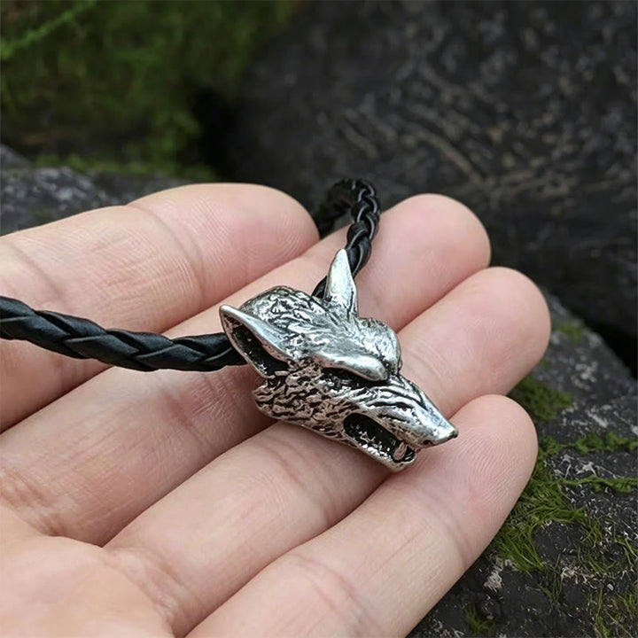WorldNorse Antique Textured Wolf Head Necklace - image 3