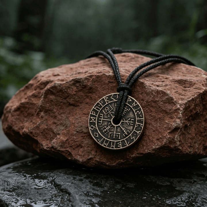 WorldNorse Double Sided Rune Vegvisir Compass Necklace - Bronze - image 3