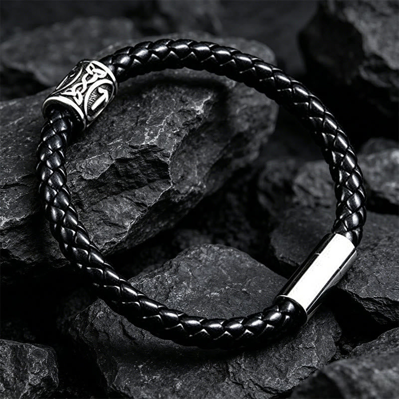 WorldNorse Celtic Knot Rune Braided Leather Bracelet - Style#1 - 24cm - image 0