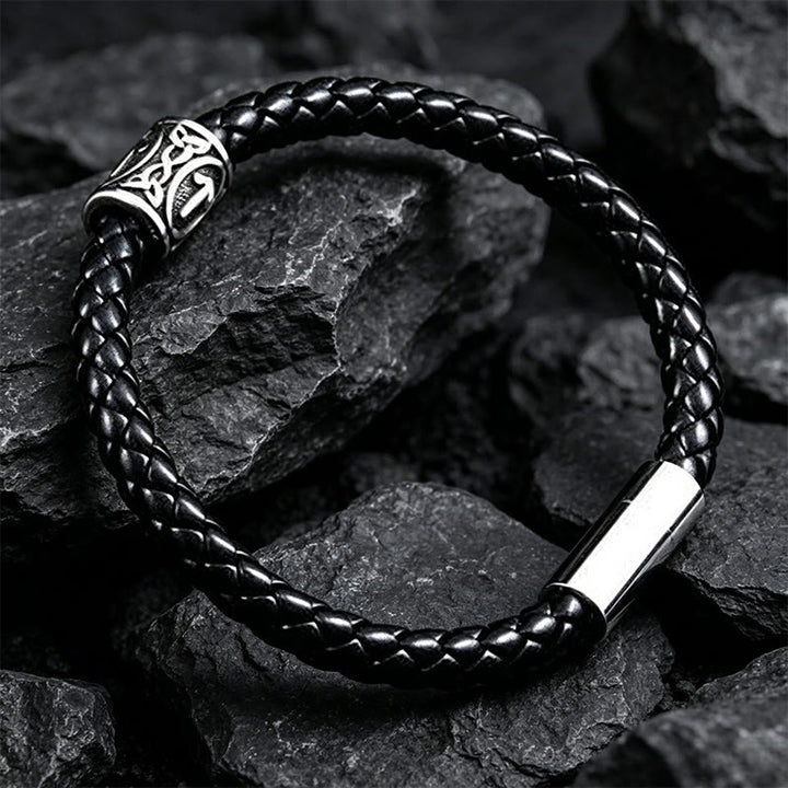 WorldNorse Celtic Knot Rune Braided Leather Bracelet - Style#1 - 24cm - image 0