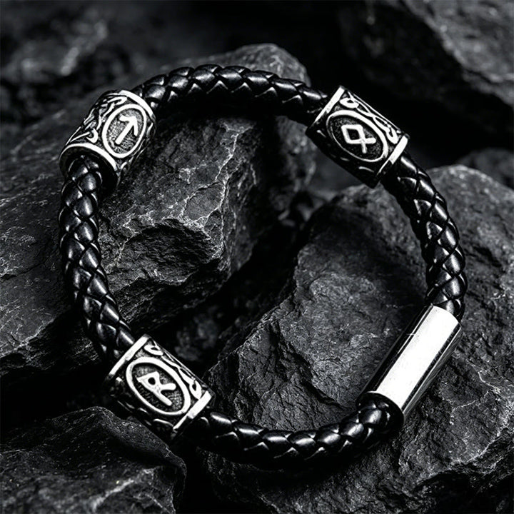 WorldNorse Celtic Knot Rune Braided Leather Bracelet - Style#3 - 24cm - image 2