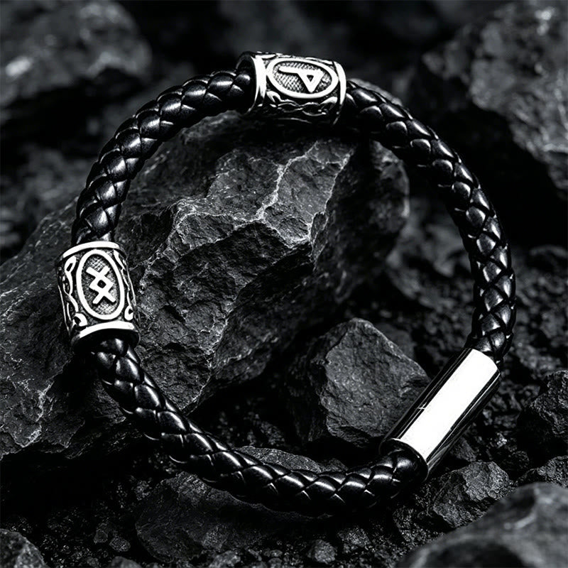 WorldNorse Celtic Knot Rune Braided Leather Bracelet - Style#2 - 24cm - image 1