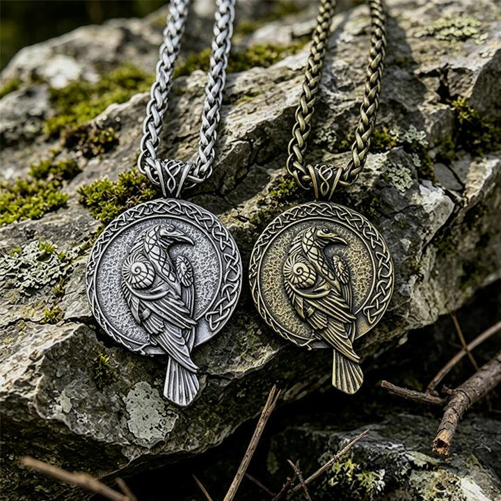 WorldNorse Double Sided Antique Odin Raven Celtic Knot Necklace - image 0