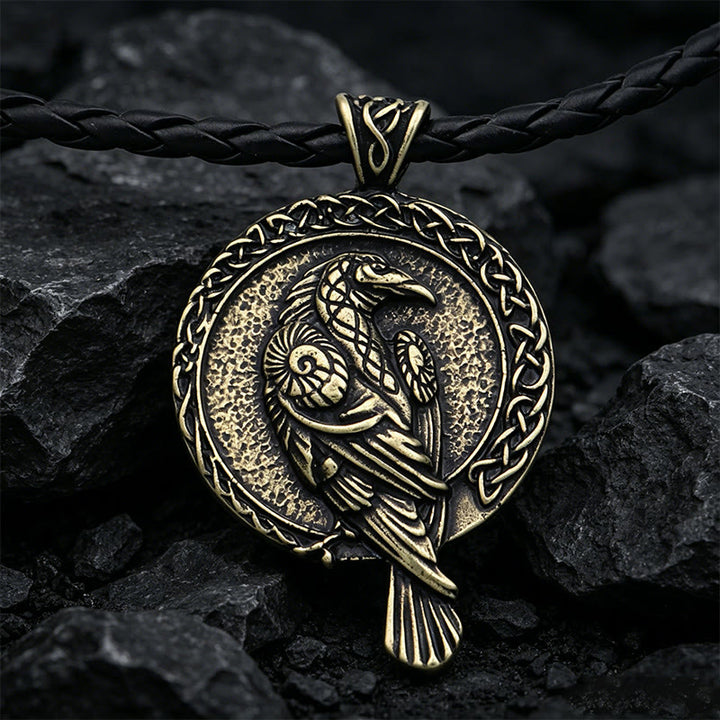 WorldNorse Double Sided Antique Odin Raven Celtic Knot Necklace - Bronze - Leather Rope - image 8