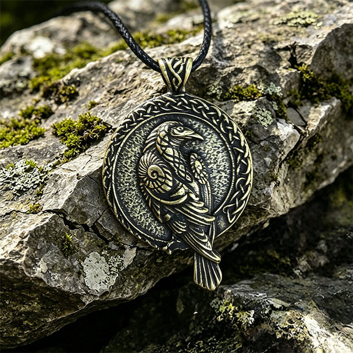 WorldNorse Double Sided Antique Odin Raven Celtic Knot Necklace - Bronze - Waxed Rope - image 10