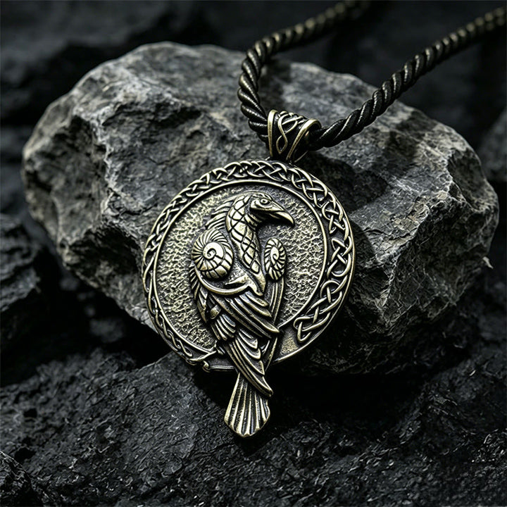 WorldNorse Double Sided Antique Odin Raven Celtic Knot Necklace - Bronze - Cotton Rope - image 9