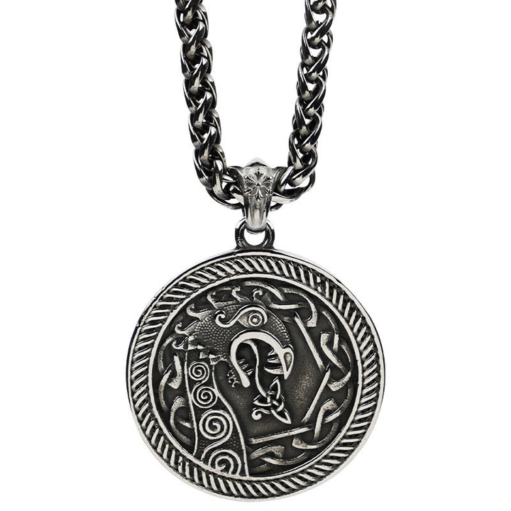 WorldNorse Spiral Knot Norse Dragon Round Necklace - Wheat Chain - NO THANKS - image 1