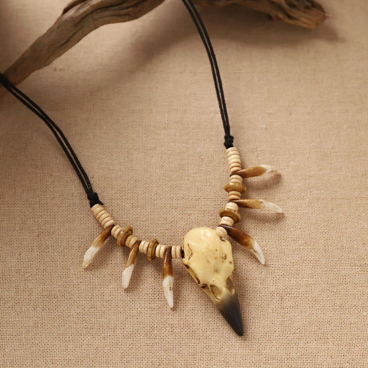 WorldNorse Raven Skull Tusk Disc Bead Necklace - Style#2 - image 2