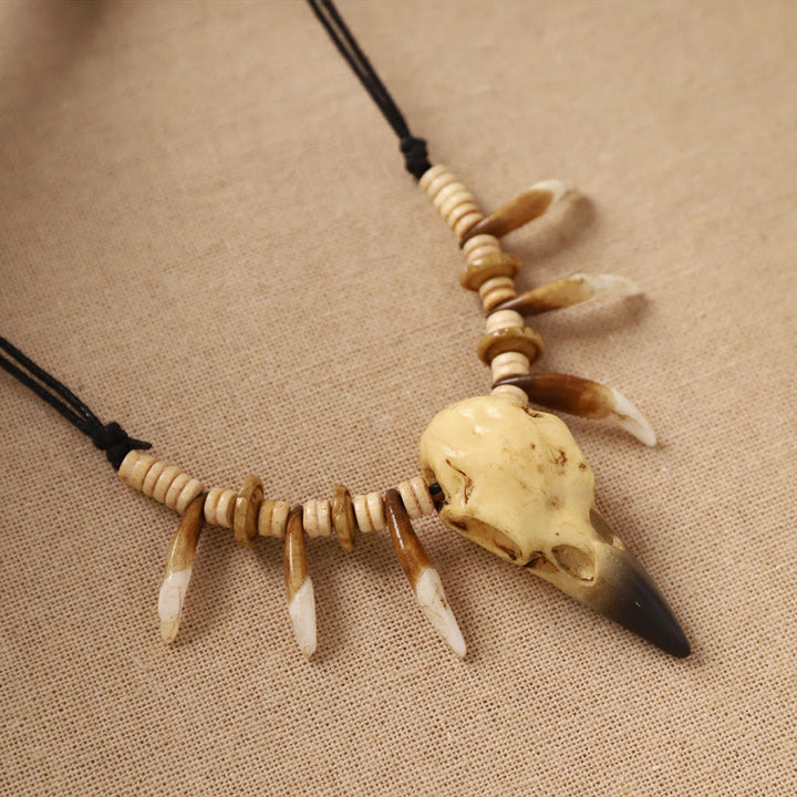 WorldNorse Raven Skull Tusk Disc Bead Necklace - image 3