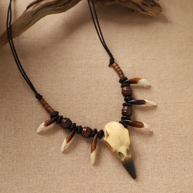 WorldNorse Raven Skull Tusk Disc Bead Necklace - Style#3 - image 5