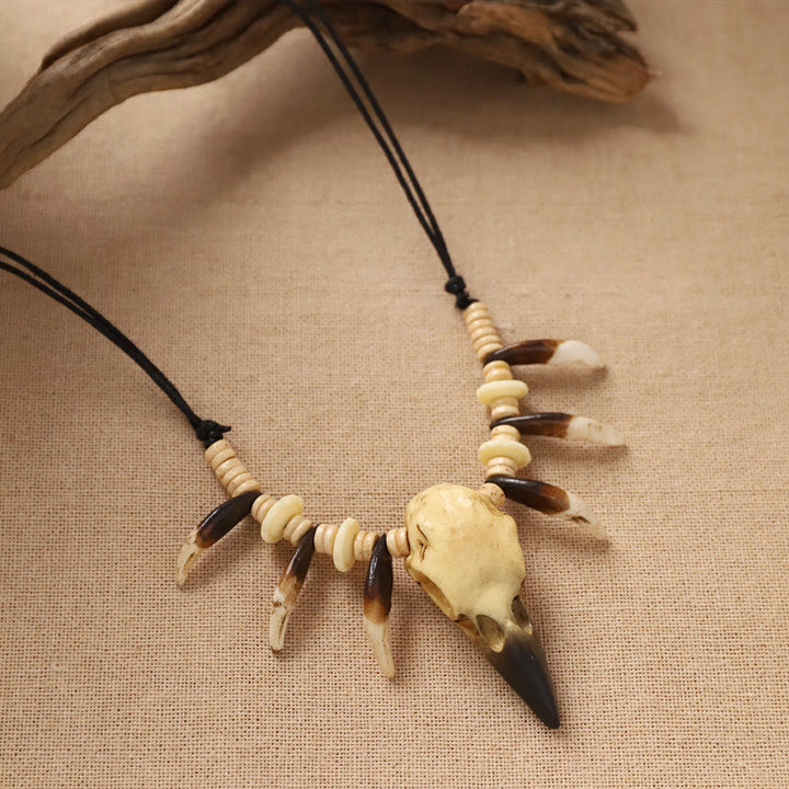 WorldNorse Raven Skull Tusk Disc Bead Necklace - Style#1 - image 0