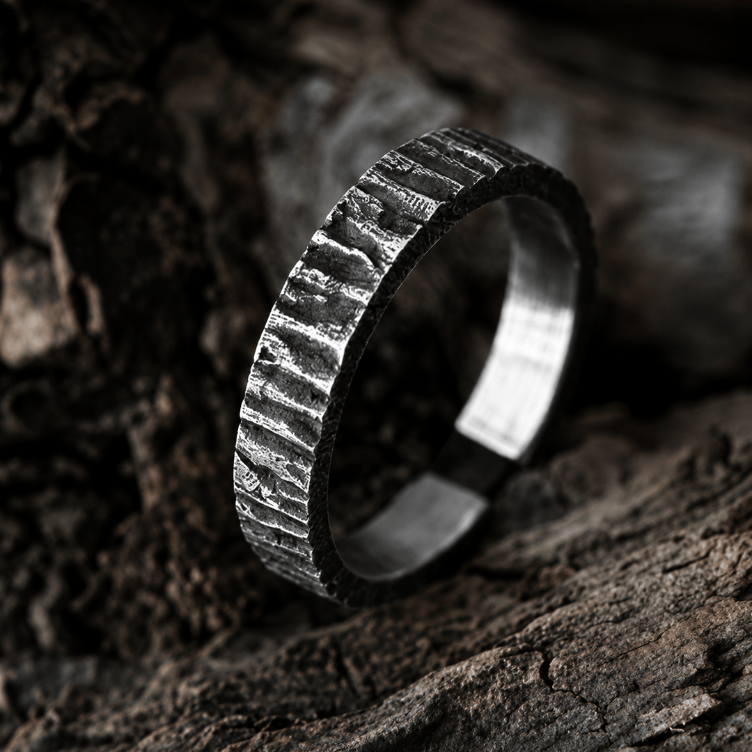 WorldNorse Handcrafted 999 Silver Rough Timber Textured Couple Ring - Retro Black - NO THANKS - image 2