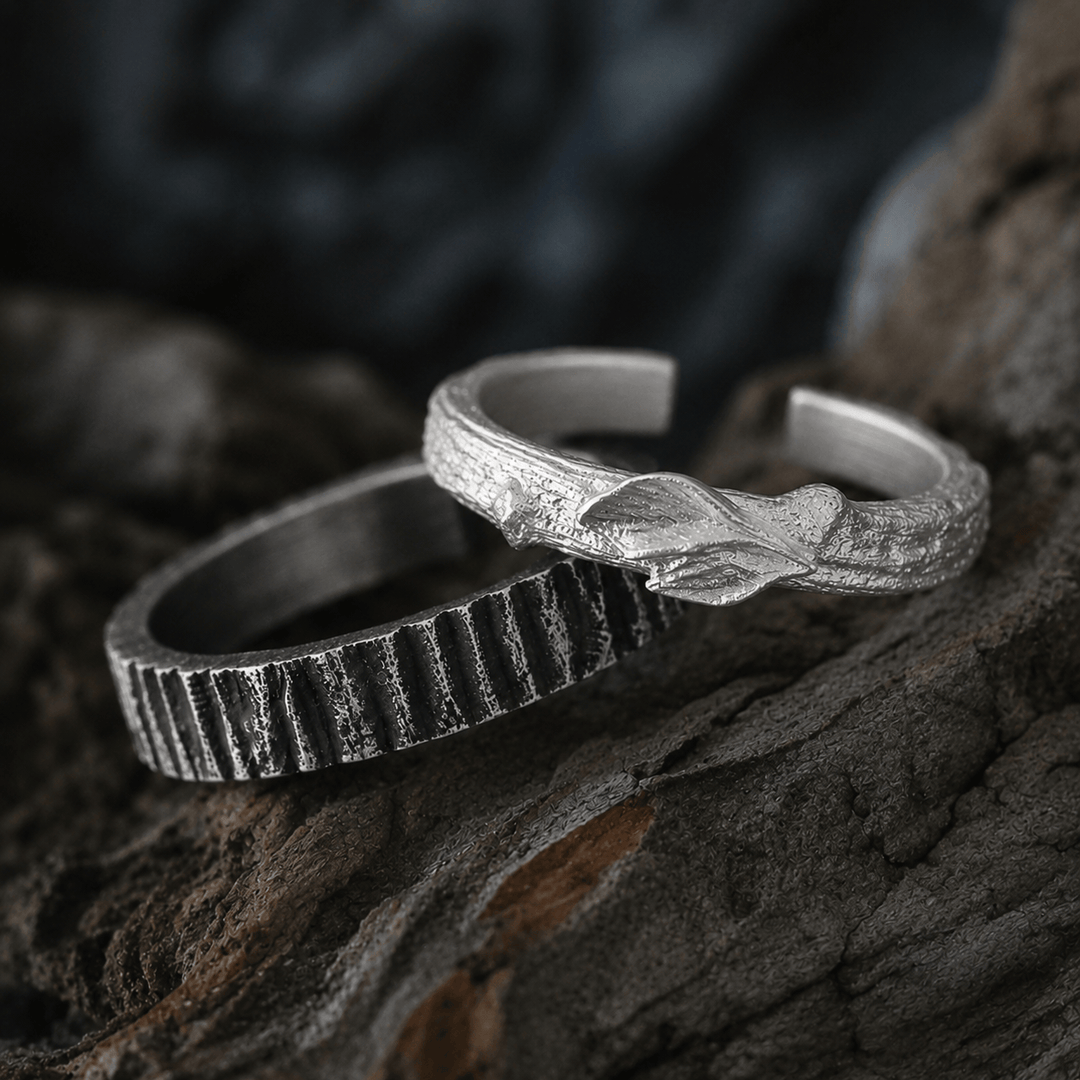 WorldNorse Handcrafted 999 Silver Rough Timber Textured Couple Ring - A Pair - NO THANKS - image 6